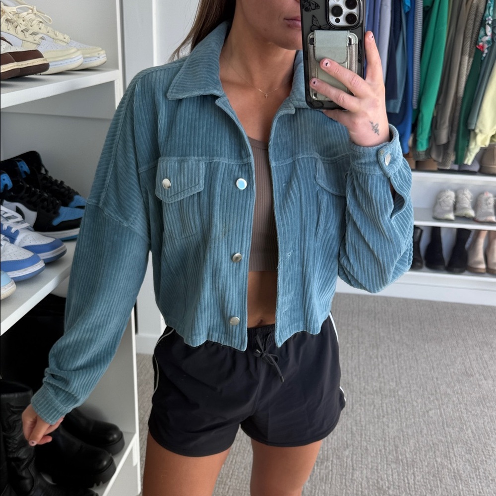 Cropped Blue Corduroy Women's Jacket